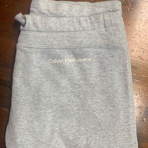 Calvin Klein Jeans Joggers, draw strong tie waist, size S, gray , tapered ankles